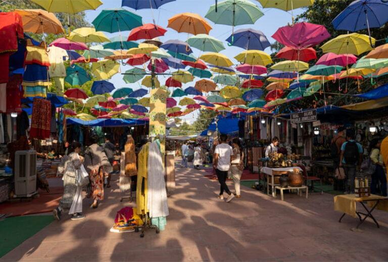 People at the popular Dilli Haat Food and Craft Bazar.